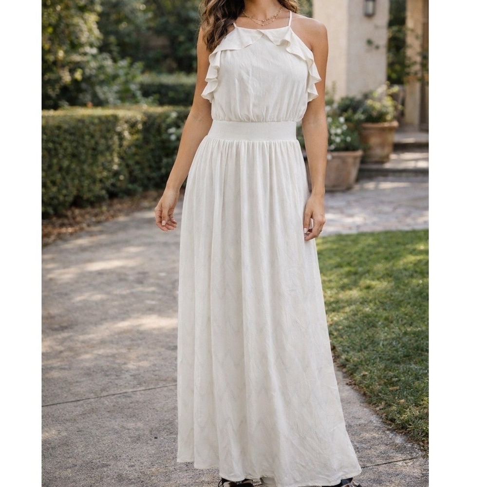 Alter'd State Maxi Dress Ivory Cream Chevron Silver Small Spring Beach Pic Q2